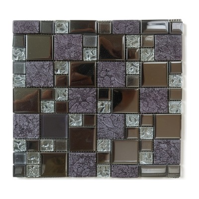Mosaïque de cristal modulaire, finitions feuille violet prune et miroir chromé