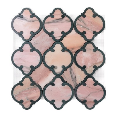 Mosaïque arabesque jet d'eau, lanternes de marbre rose et anneaux vert foncé, polie