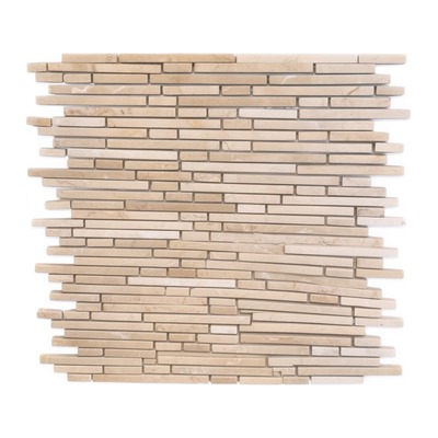 Mosaïque de baguettes aléatoires, marbre Crema Marfil beige, finition adoucie