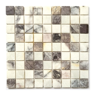 Mosaïque trame 2,3 cm, marbre blanc ice et Milas lilas, finition adoucie