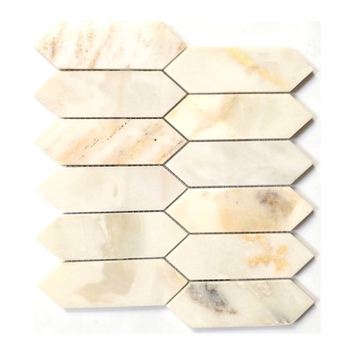 Mosaïque picket hexagones allongés, marbre-onyx blanc crémeux, finition polie