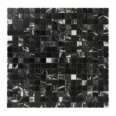 Mosaïque trame 2,3 cm, marbre Noir Marquina veiné blanc, finition adoucie