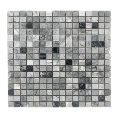 Mosaïque trame 2,5 cm, mélange de marbres gris nuageux, finition adoucie