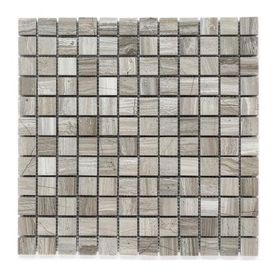 Mosaïque trame 2,5 cm, marbre gris clair veiné bois, finition adoucie