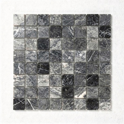 Mosaïque trame 5 cm, marbre Bardiglio gris à tourbillons blancs, finition adoucie