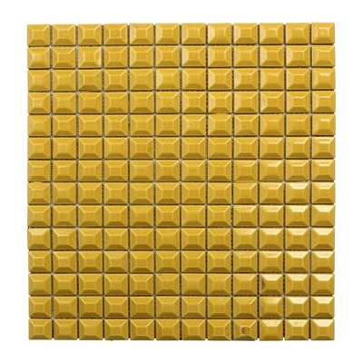Mosaïque pyramides 3D en cristal or moutarde biseauté, finition brillante