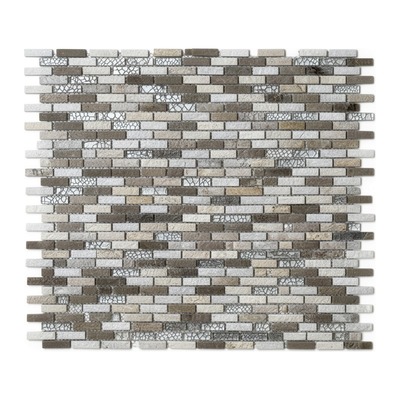 Mosaïque mini-briques, quartzite blanc, gris et beige et verre craquelé
