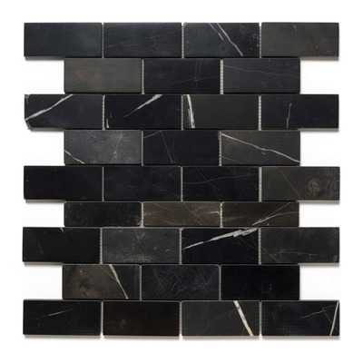 Mosaïque brique 5x10 cm, marbre Noir Marquina veiné blanc, finition adoucie