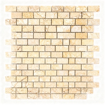 Mosaïque mini-briques de marbre Rosalia beige crémeux, finition adoucie