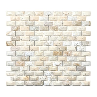 Mosaïque briques biseautées 3D, calcaire blanc crémeux, finition adoucie