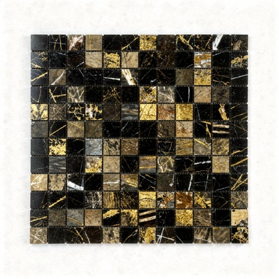 Mosaïque trame 2,3 cm, marbre noir et or, finition polie