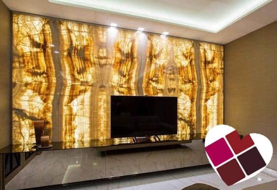 Mur TV en onyx rétroéclairé, pierre naturelle